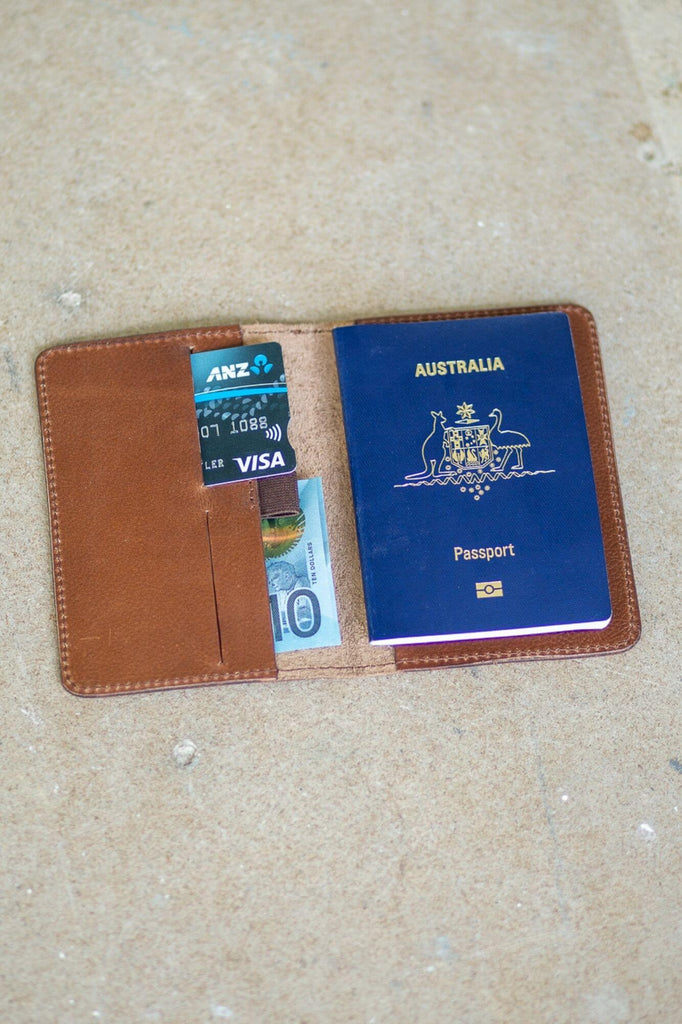 Tan Leather Passport and Card Holder - Aurelius Leather