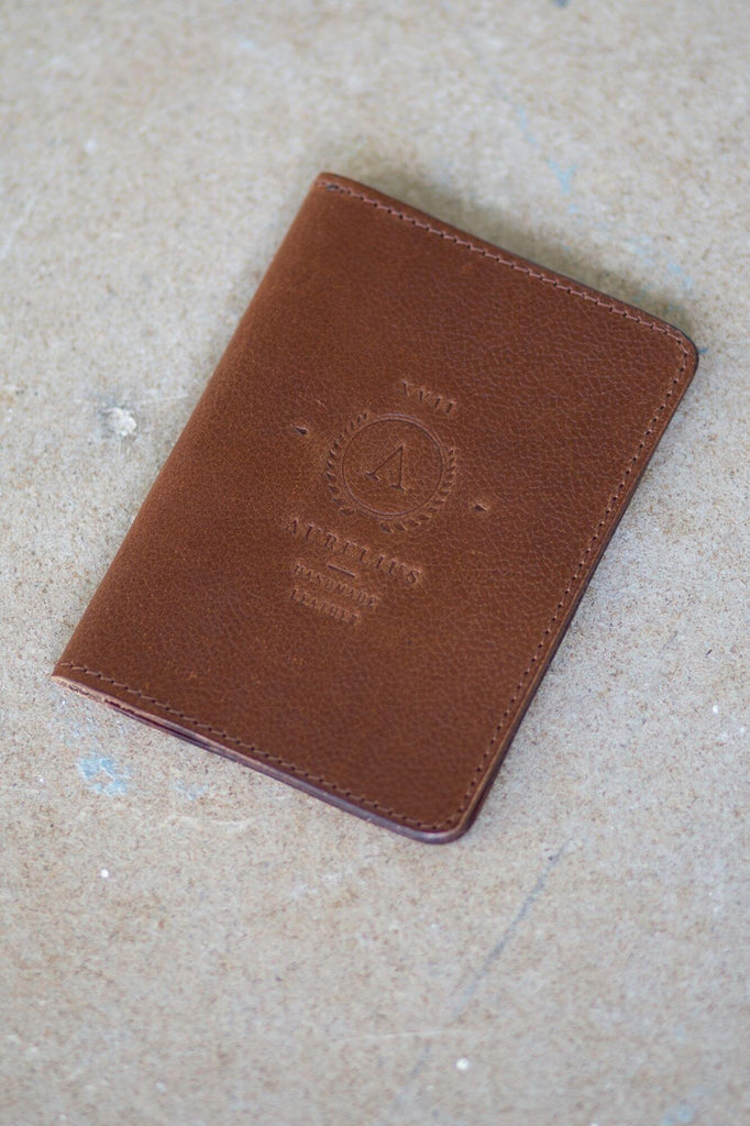 Tan Leather Passport and Card Holder - Aurelius Leather