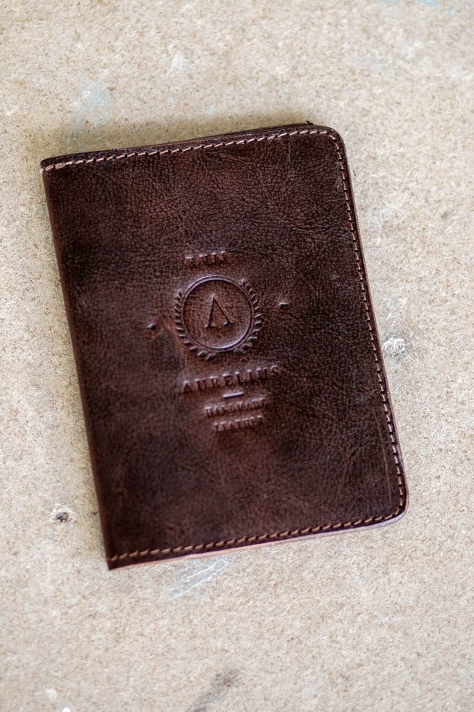 Dark Crunchy Leather Passport and Card Holder - Aurelius Leather